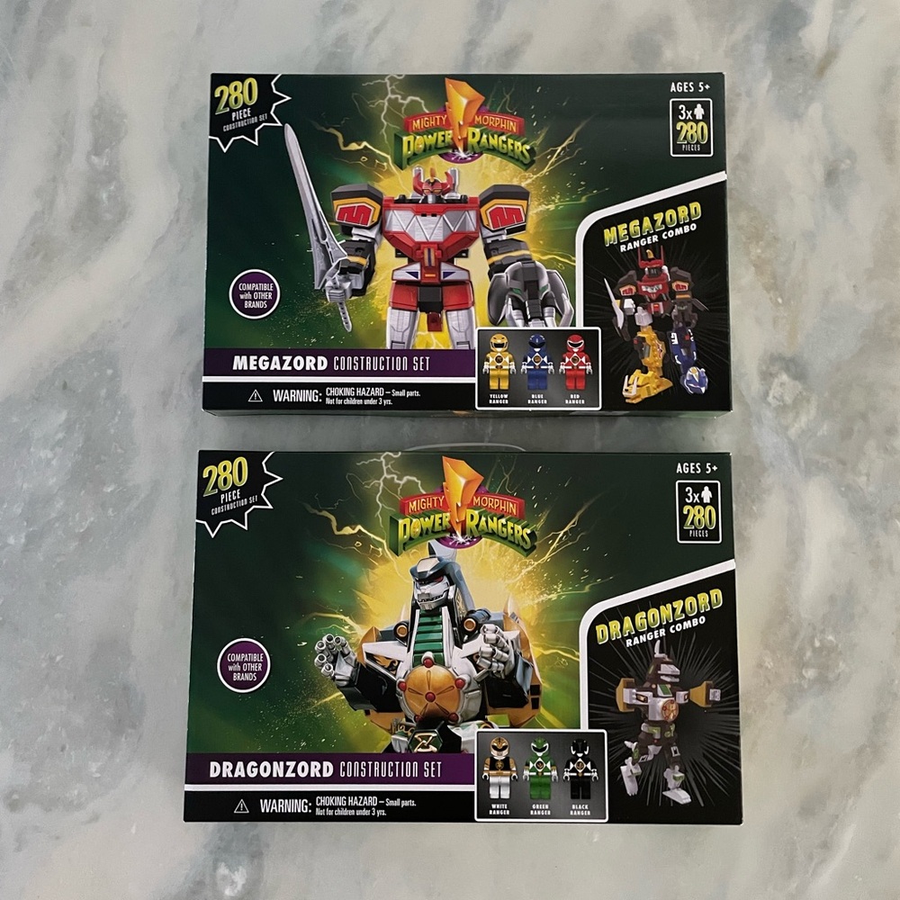 Mighty Morphin Power Rangers MEGAZORD & DRAGONZORD Construction Set Bundle of 2